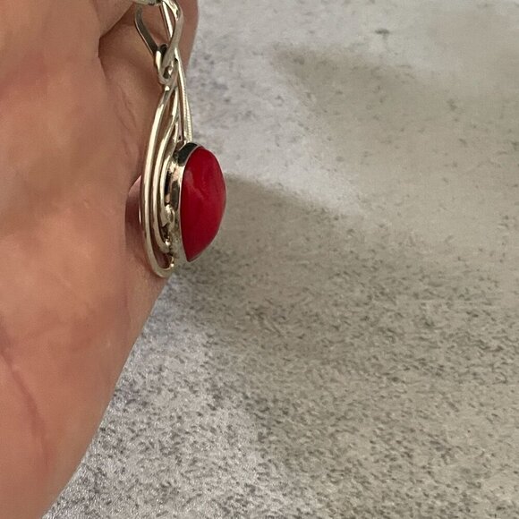 Artisan Crafted Red Coral Abstract Sterling Silver Pendant Necklace with Chain - Picture 6 of 9